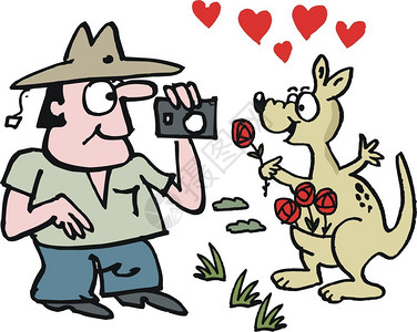 玫瑰外景拍摄以白色背景拍摄爱心袋鼠图画的澳大利亚游客喜悦的插画