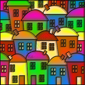 具有彩色玻璃纹理效应的抽象式房屋群集以图片