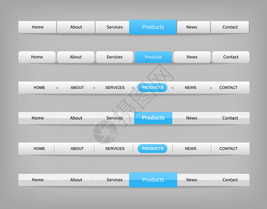 收集带蓝色悬停按钮的灰色导航条模板在灰色背景上的背景图片
