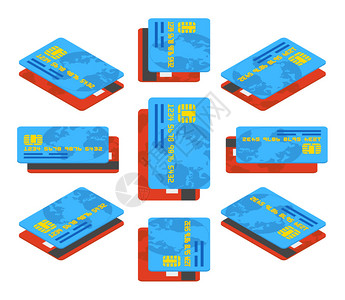 一组等度红色和蓝色信用卡图片