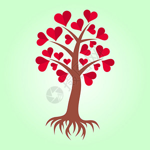 与心脏叶子和根的抽象五颜六色的树图片