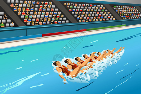 运动竞赛系列中同步游泳中的游泳者矢量插图图片