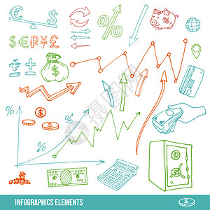 手工绘制关于金钱预算节约等专题的图表要素图片