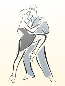 以线条风格制作的舞蹈情侣的抽象插图图片