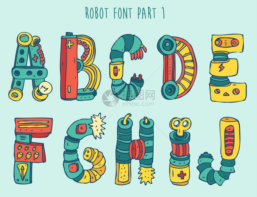 矢量卡通多彩机器人字体类型第1部图片