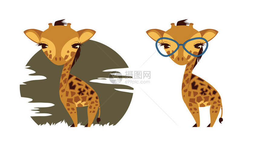 戴着蓝眼镜的可爱卡通长颈鹿图片