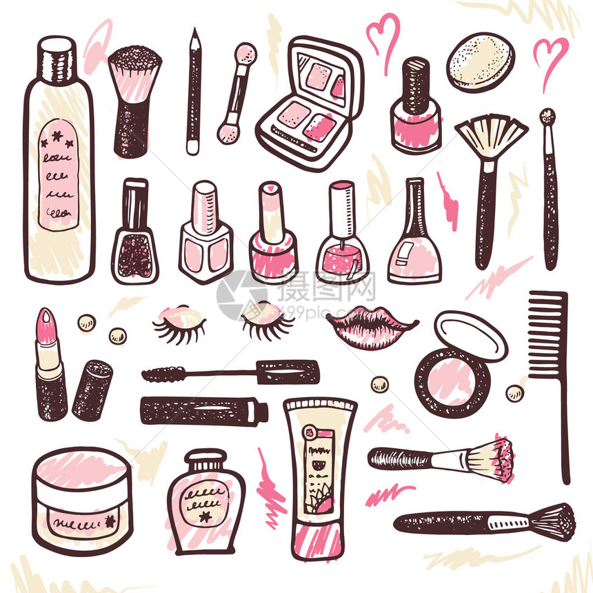手绘化妆品和化妆品插图片