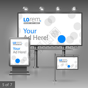 设计有蓝色和灰色圆环的公司身份的白色户外广告设计Cposeri背景图片