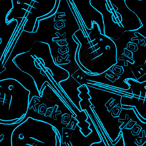 黑色背景上无缝图案的摇滚吉他背景图片
