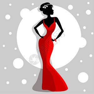白灰色背景的红色晚礼服女背景图片