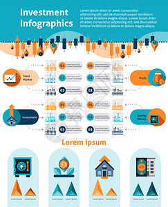 带有金融分析符号和信息图表矢量插图的投图片