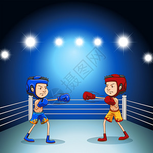 两个拳击手在竞技场上拳击图片