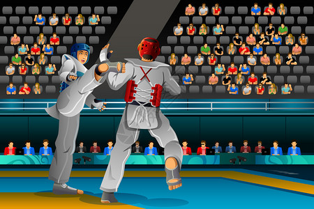 展示男子在Taekwondo体育竞赛系列比赛中竞图片