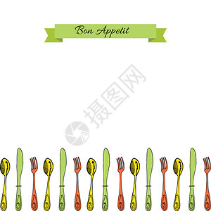 手绘素描套装叉刀和勺子餐具收藏餐厅符号集Vecot插图BonA图片