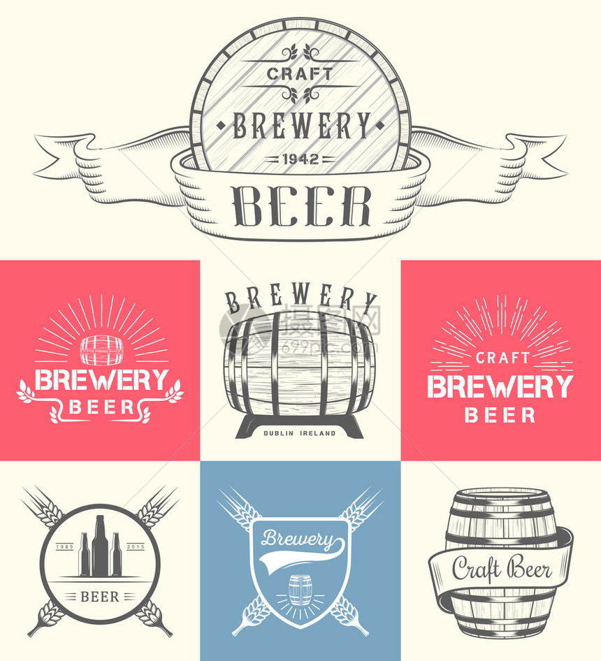 白色背景的古老工艺品啤酒酿业徽标徽章标志标图片