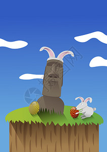 复活岛石像在复活节岛庆祝复活节插画