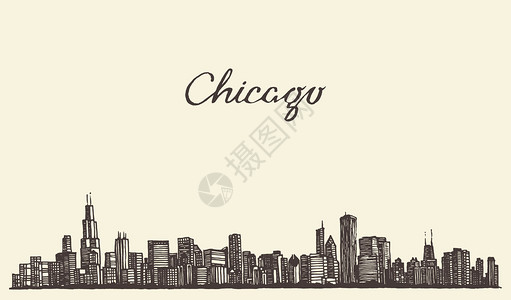 芝加哥天际线大型城市建筑雕刻图片