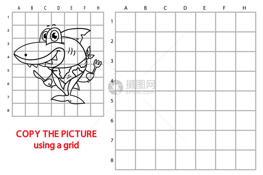 为儿童制作快乐卡通鲨鱼的网格复制图片