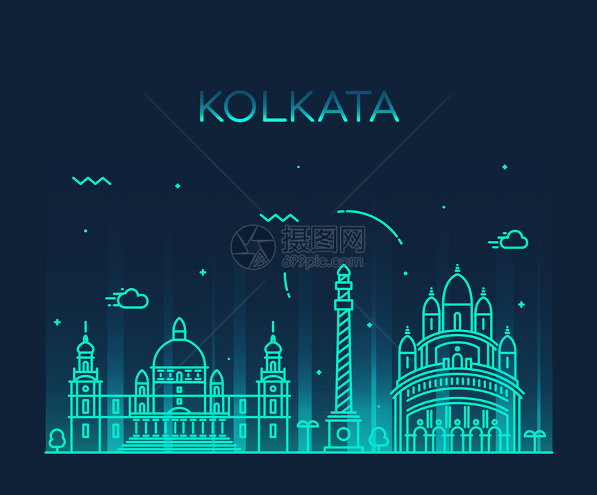 Kolkata详细描述silhouetteTrendy矢量显示线样图片