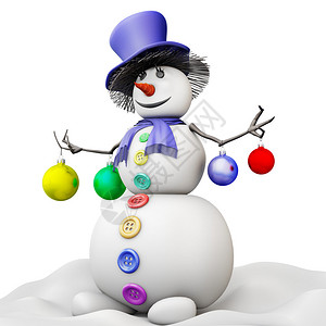 穿着帽子的雪人戴着圣诞球的图片