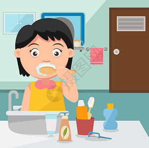 一个在浴室刷牙的女孩图片