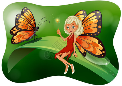 美丽的仙女与蝴蝶插图背景图片