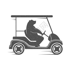 矢量说明熊在白色背景上乘坐高尔夫车熊标志可用于印T恤衫标签徽章贴图片