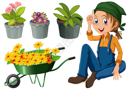 园丁盆栽花卉插图图片