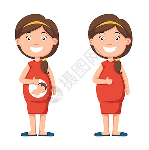 孕妇抱着她的肚子插图矢量图图片