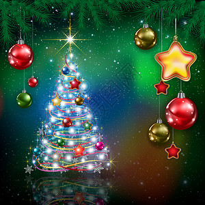 庆祝用雪花树枝和圣诞树致白葡萄图片