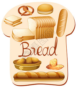 不同种类的面包插图背景图片