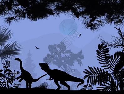 蓝色背景的美丽风景中的恐龙光图片