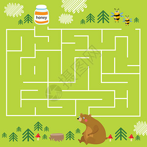 蜂蜜金桔膏带迷宫的儿童的矢量游戏熊寻找蜂蜜插画