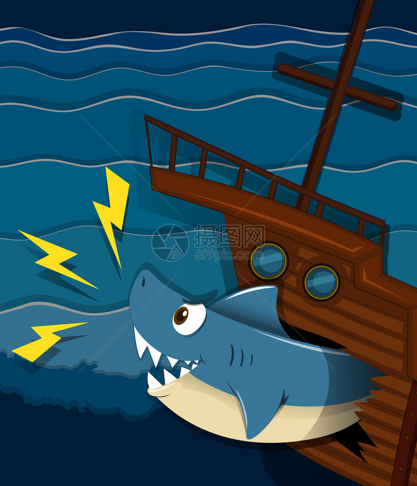 海难和鲨鱼攻击水下插图图片