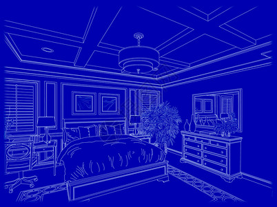 主卧室美丽的自订卧室设计图画在蓝色插画