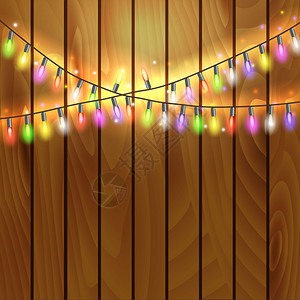 圣诞和新年设计木制背景有圣诞节光灯加图片