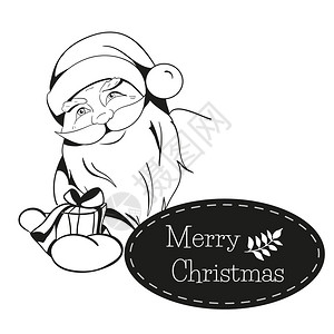 圣诞贺卡和圣诞老人给你一份礼物黑白插图图片