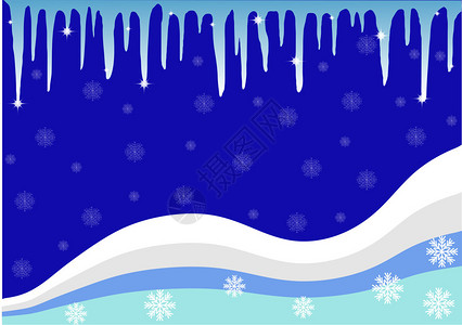 与冰柱和雪花的冬天背景图片