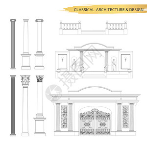 古典建筑形式图纸成套经典建筑的矢量图片