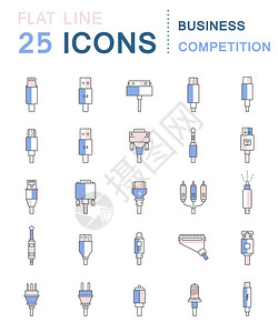 电插头连接器和插孔扁线图标设置集合连接技术连接器电力移动设备连接图片