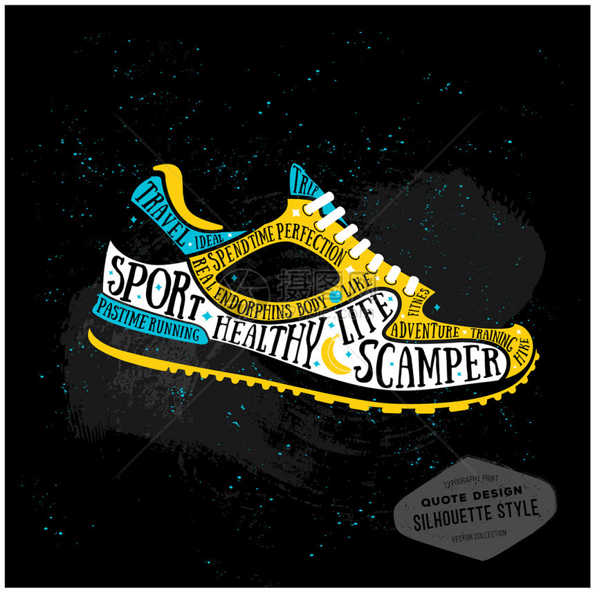 轮光色跑鞋在黑色背景上隔离的运动鞋平面设计图片