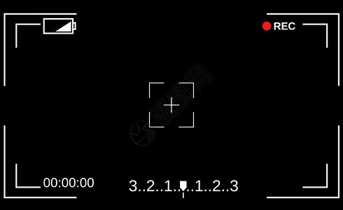 相机取景器相机的模板对焦屏取景器相机记录黑色背景上的视频图片