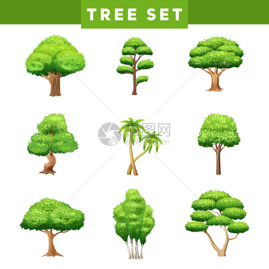 绿树平面象形图集合图片