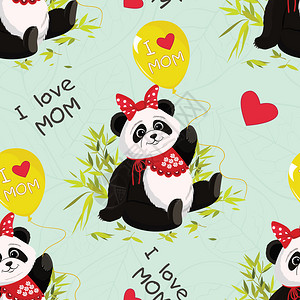 无缝模式与坐着可爱的熊猫和竹子图片