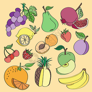 彩色背景的多面矢量水果矢量插图图片