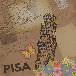 怀旧复古背景上的比萨复古海报图片