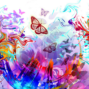与蝴蝶的抽象花卉背景图片