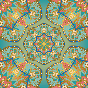 无缝矢量背景与复杂的装饰品曼荼罗的东方图案披肩纺织品地毯壁纸的模板用菠萝背景图片