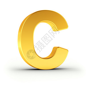 字母C是白色背景上的抛光金色物体图片