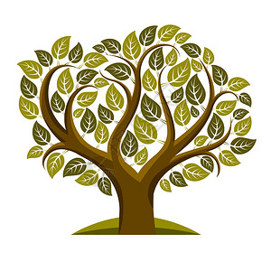 春季绿叶树的艺术矢量说明可用作生态主题的象征物背景图片